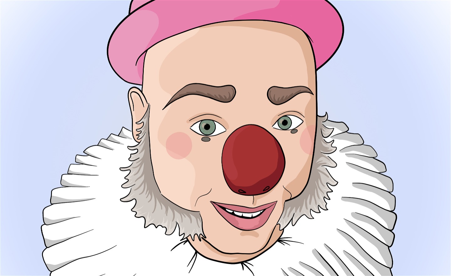 tecknad bild på Nalle Clown som ler 