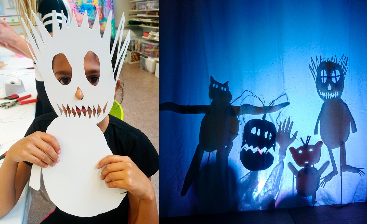 Bilden föreställer barn som gör skuggspelsfigurer.