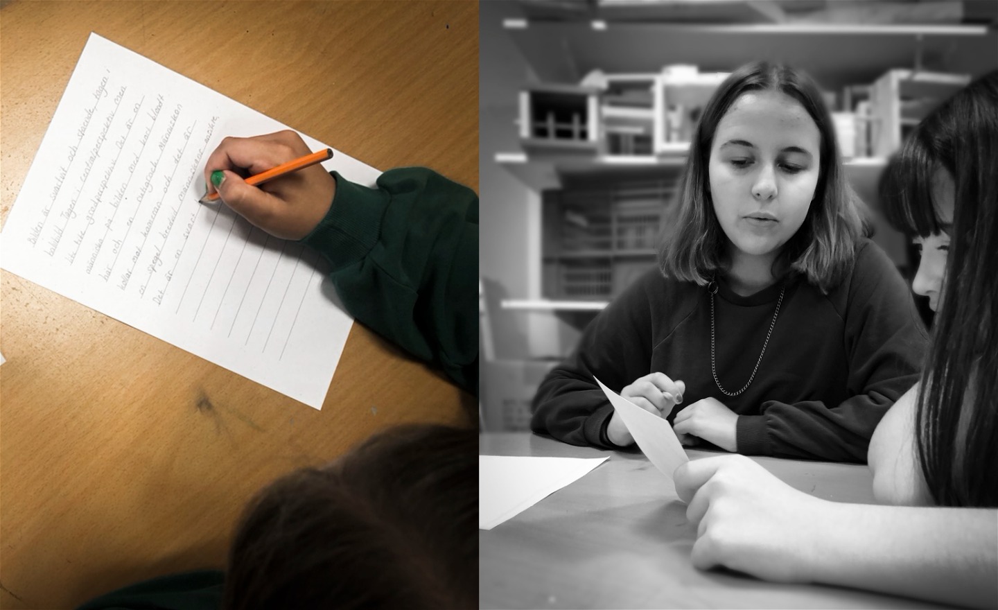 Elever som arbetar med texter.