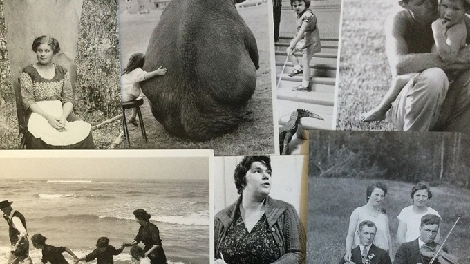 Ett fotomontage med gamla svart vita bilder.