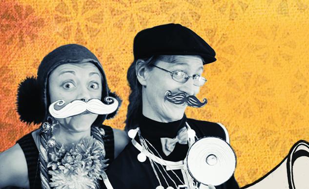 En kvinna och en man med mustascher.