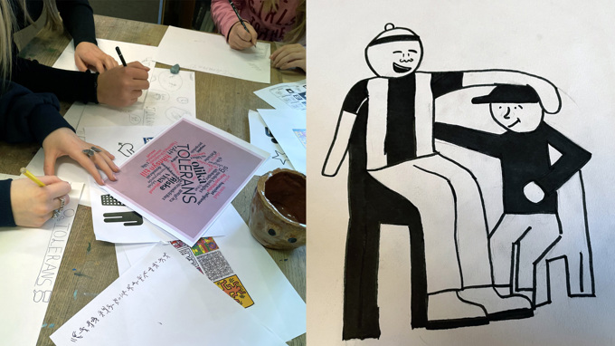 Elever skapar bilder och texter.